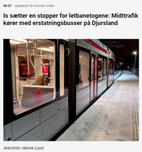 stiften: Is sætter en stopper for letbanetogene: Midttrafik kører med erstatningsbusser på Djursland