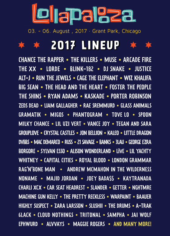 Lollapalooza will happen once again in historic Grant Park, Chicago, IL on August 3-6, 2017