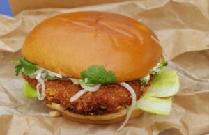 Johnny Bangkok Fish burger: blue crab/fish patty. hoisin. peanut. daikon pickle. yuzumayo. cabbage. holy basil