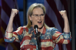 Actress Meryl Streep addresses the Democratic National Convention at the Wells Fargo Center, July 26, 2016 in Philadelphia, Pennsylvania. / AFP / SAUL LOEB (Photo credit should read SAUL LOEB/AFP/Getty Images)