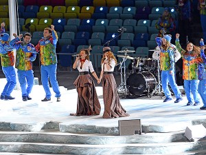 t.A.T.u. perform during the Opening Ceremony pre-show ANDREJ ISAKOVIC / AFP / GETTY